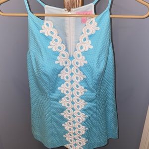 Lilly Pulitzer peplum stunning blue top sz 0 perf